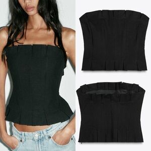 Zara NWT black pleated bandeau strapless top